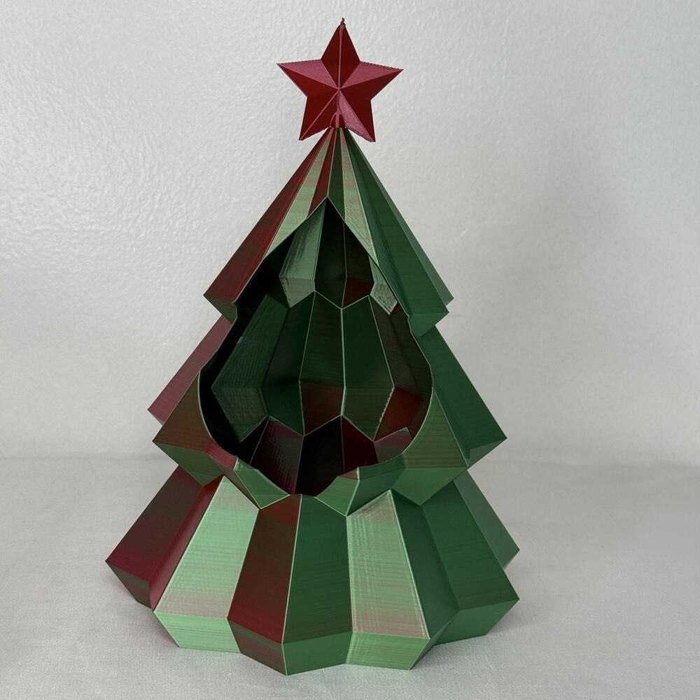 Christmas Tree Candy Dish Holder Red Green Geometric Holiday Decor